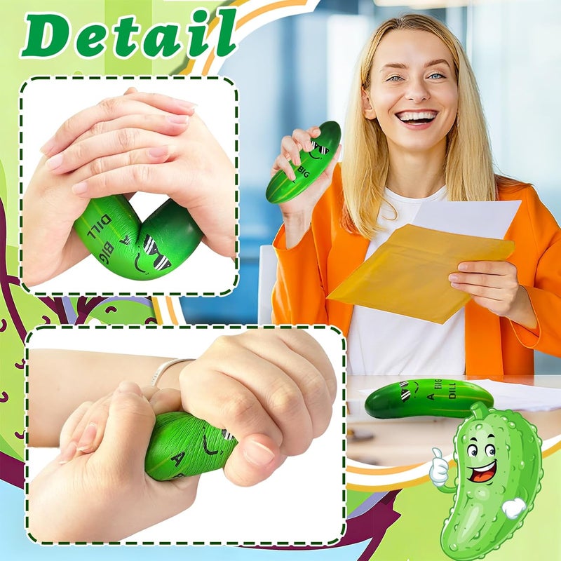 Dshengoo كرات ضغط مخلل 2 قطعة، 4.7 بوصة كرة طعام مضحكة قابلة للضغط من الفوم لتخفيف الضغط، لعبة مخلل هدية للموظفين والمعلمين وفريق العمل، مستلزمات الحفلات، هدية الفيل الأبيض في عيد الميلاد، حشو حقيبة الهدايا، خضراء - Image 3